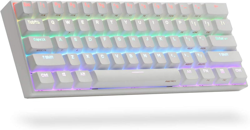 2D, 60% Wired/Wireless Mechanical Keyboard (Kailh Box White Switch/White Case) - Full Keys Programmable - True RGB Backlit - Tap Arrow Keys - Double Shot PBT Keycaps - NKRO - 1900Mah Battery